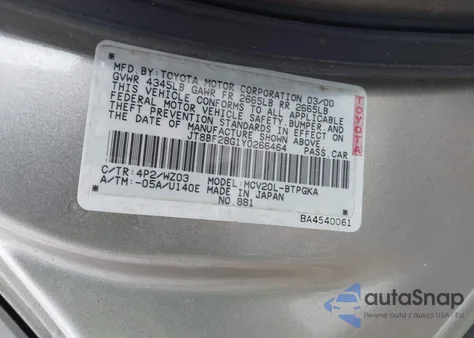 2000 Lexus Es 300 из США, поврежденный, VIN JT8BF28G1Y0266464